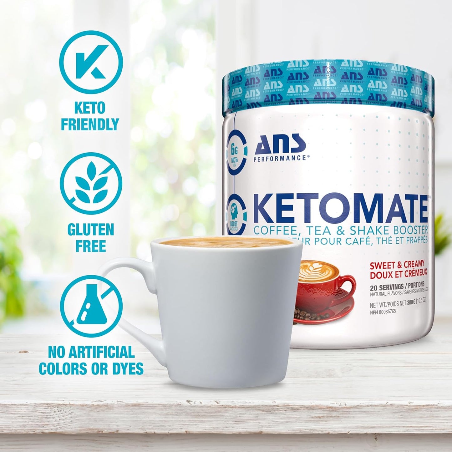 ANS Performance Ketomate Coffee Creamer: Sugar-Free MCT Oil Powder for Coffee, Tea, Shakes - Keto Energy, Sweet & Creamy - 20 Servings