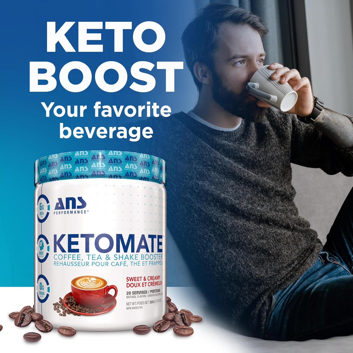 ANS Performance Ketomate Coffee Creamer: Sugar-Free MCT Oil Powder for Coffee, Tea, Shakes - Keto Energy, Sweet & Creamy - 20 Servings