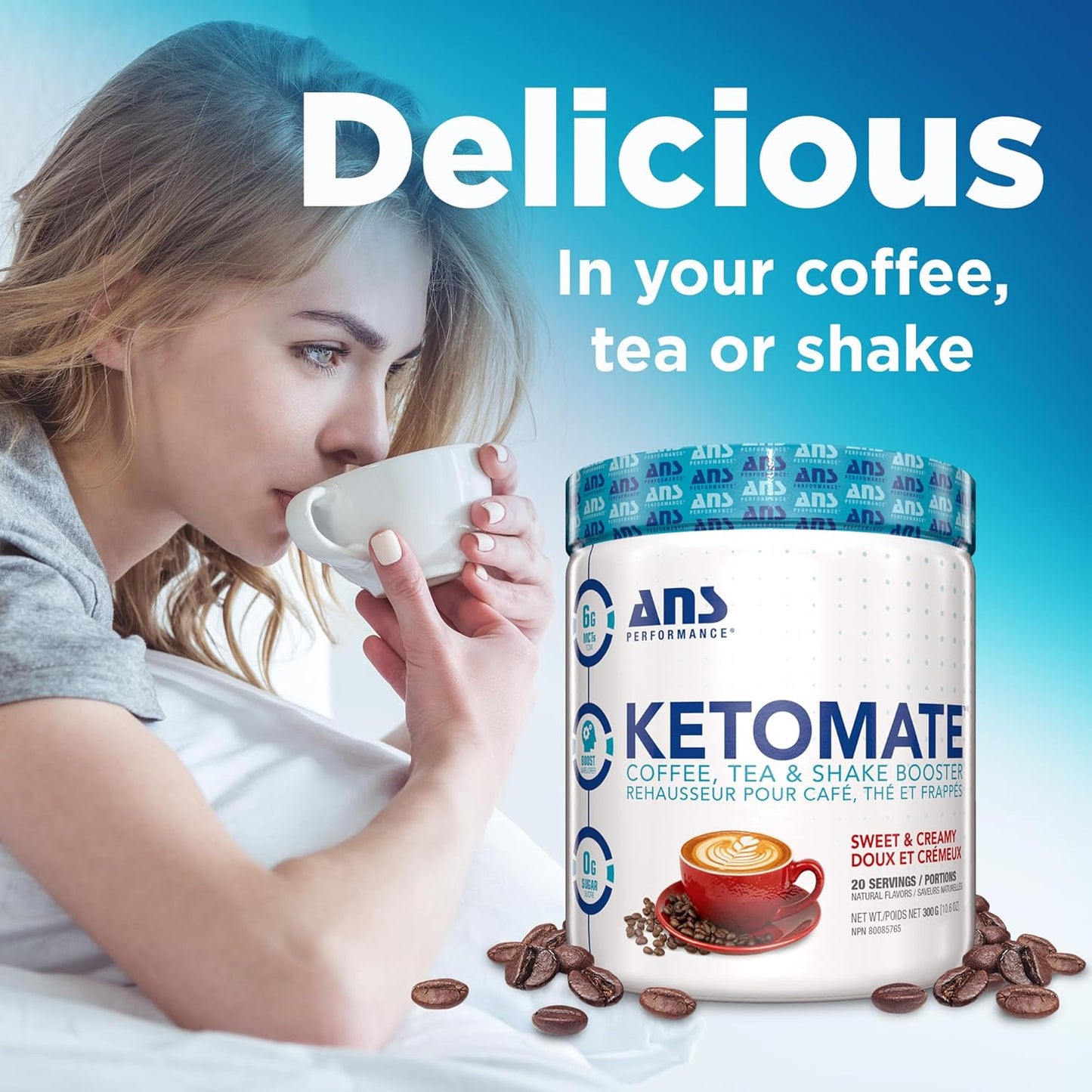 ANS Performance Ketomate Coffee Creamer: Sugar-Free MCT Oil Powder for Coffee, Tea, Shakes - Keto Energy, Sweet & Creamy - 20 Servings