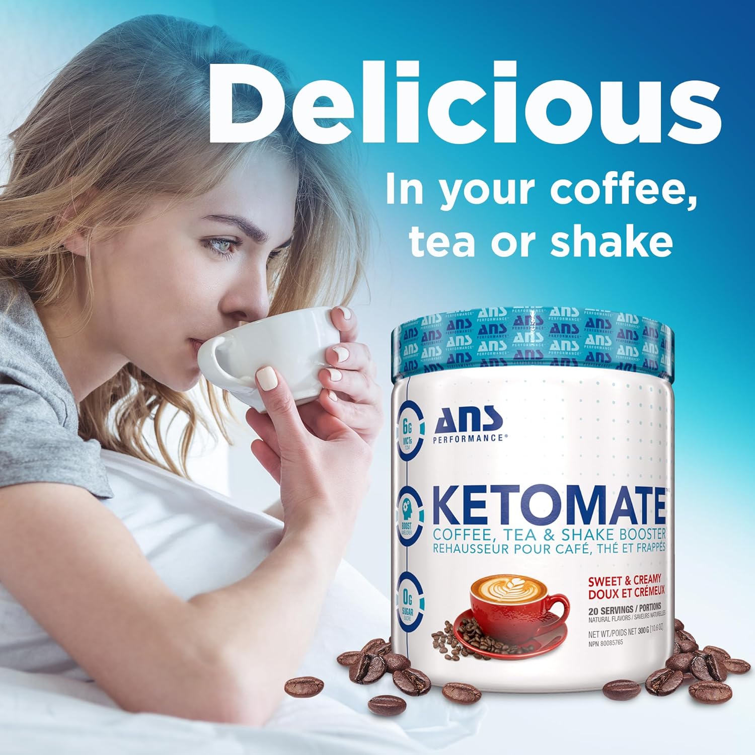 ANS Performance Ketomate Coffee Creamer: Sugar-Free MCT Oil Powder for Coffee, Tea, Shakes - Keto Energy, Sweet & Creamy - 20 Servings