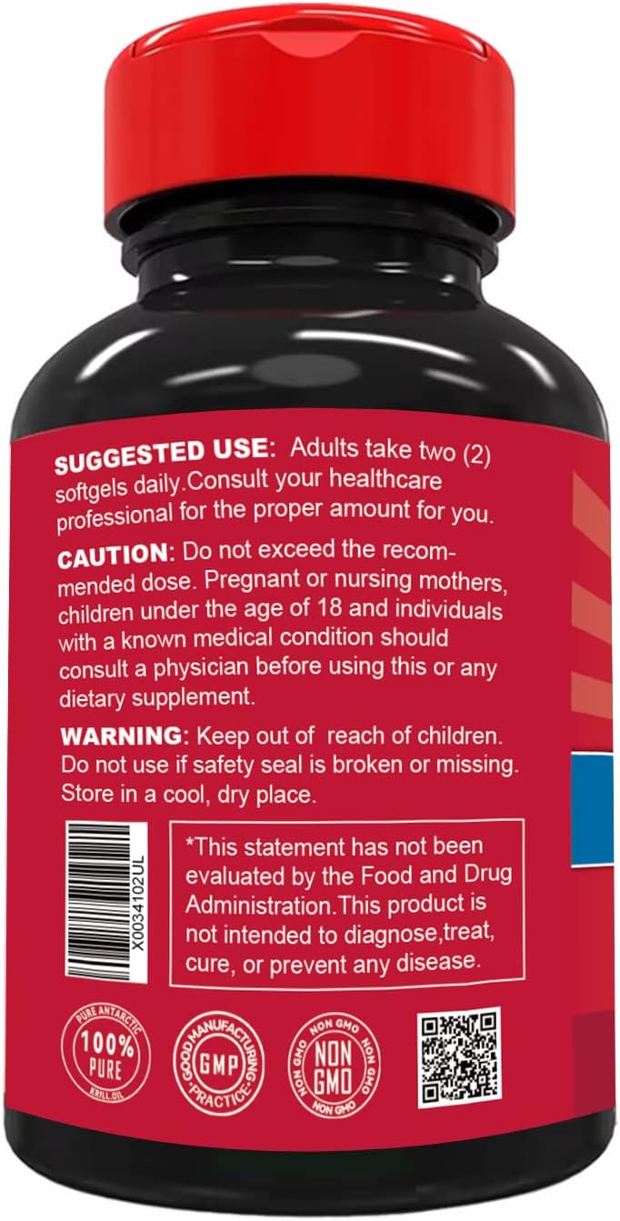 Antarctic Krill Oil 1000mg Supplement with Omega 3, EPA, DHA, Phospholipids, and Astaxanthin - 120 Softgels for Health