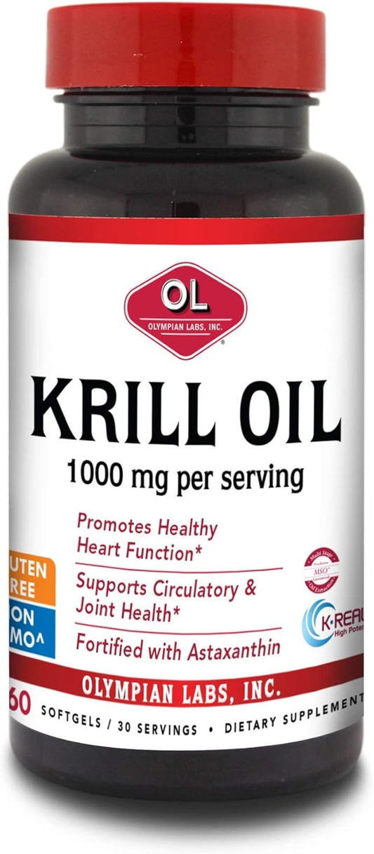 Antarctic Krill Oil Capsules with Astaxanthin for Immune, Joint, and Brain Support - 1000mg Omega-3, EPA, DHA - 60 Softgels