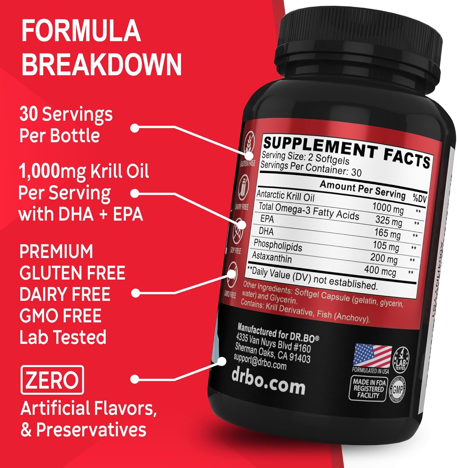 Antarctic Krill Oil Omega 3 Supplements - 1000mg Softgels with EPA, DHA, Astaxanthin - Pure Natural Omega 3 Fatty Acids for Women & Men - 60 Softgels