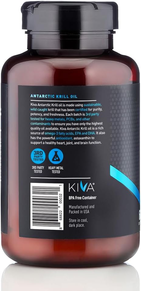 Antarctic Krill Oil Softgels - 1000mg Omega-3 Fatty Acids, EPA, DHA, Astaxanthin - Sustainably Wild-Caught - No Fishy Aftertaste - 60 Softgels