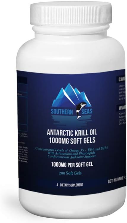 Antarctic Krill Oil Softgels - 200 Gels, 1000mg per Softgel - High Quality Omega-3 Supplement
