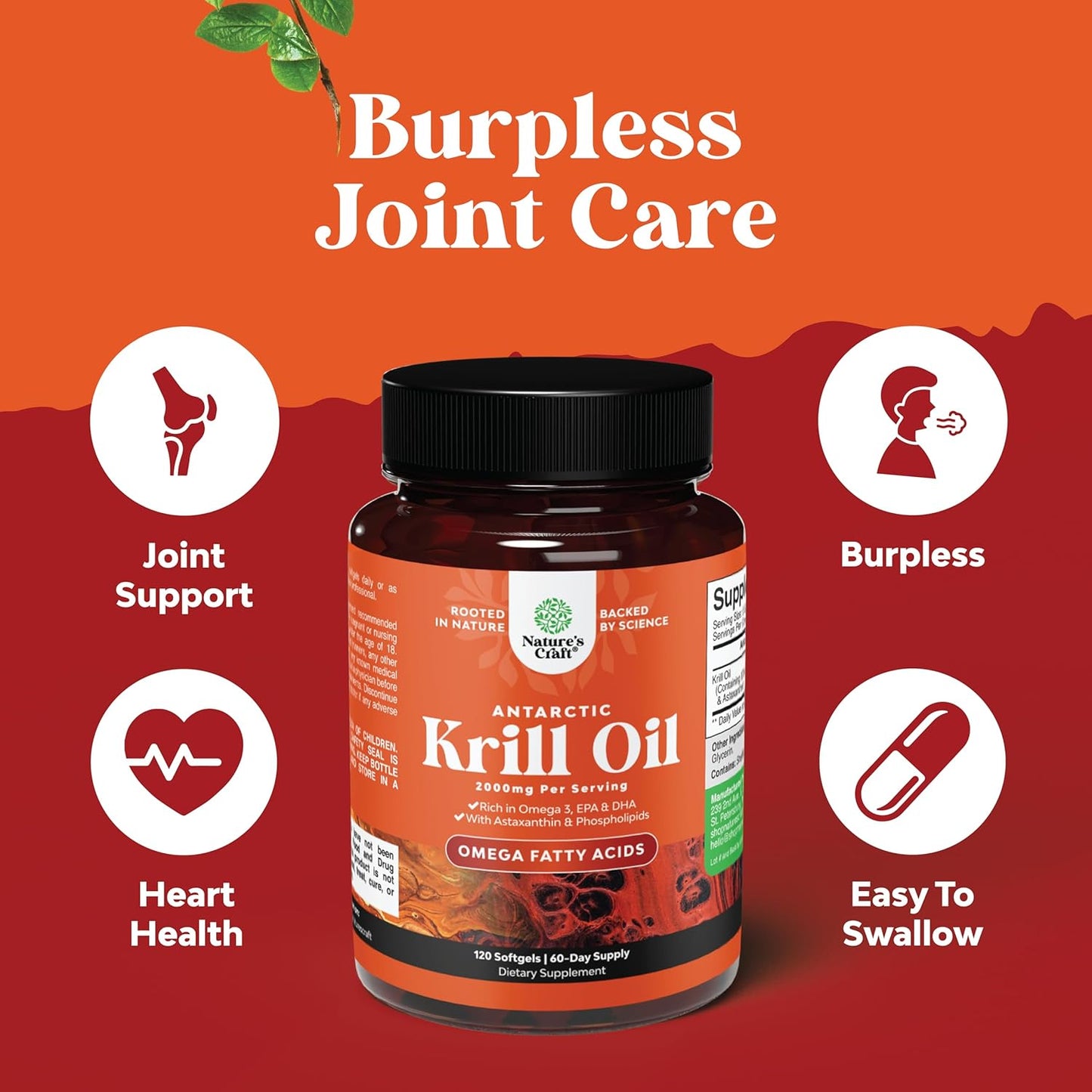 Antarctic Krill Oil Softgels 2000mg - Omega 3 Supplement with EPA, DHA & Astaxanthin - Joint, Heart & Brain Health - Gluten-Free, Non-GMO - 60 Day Supply