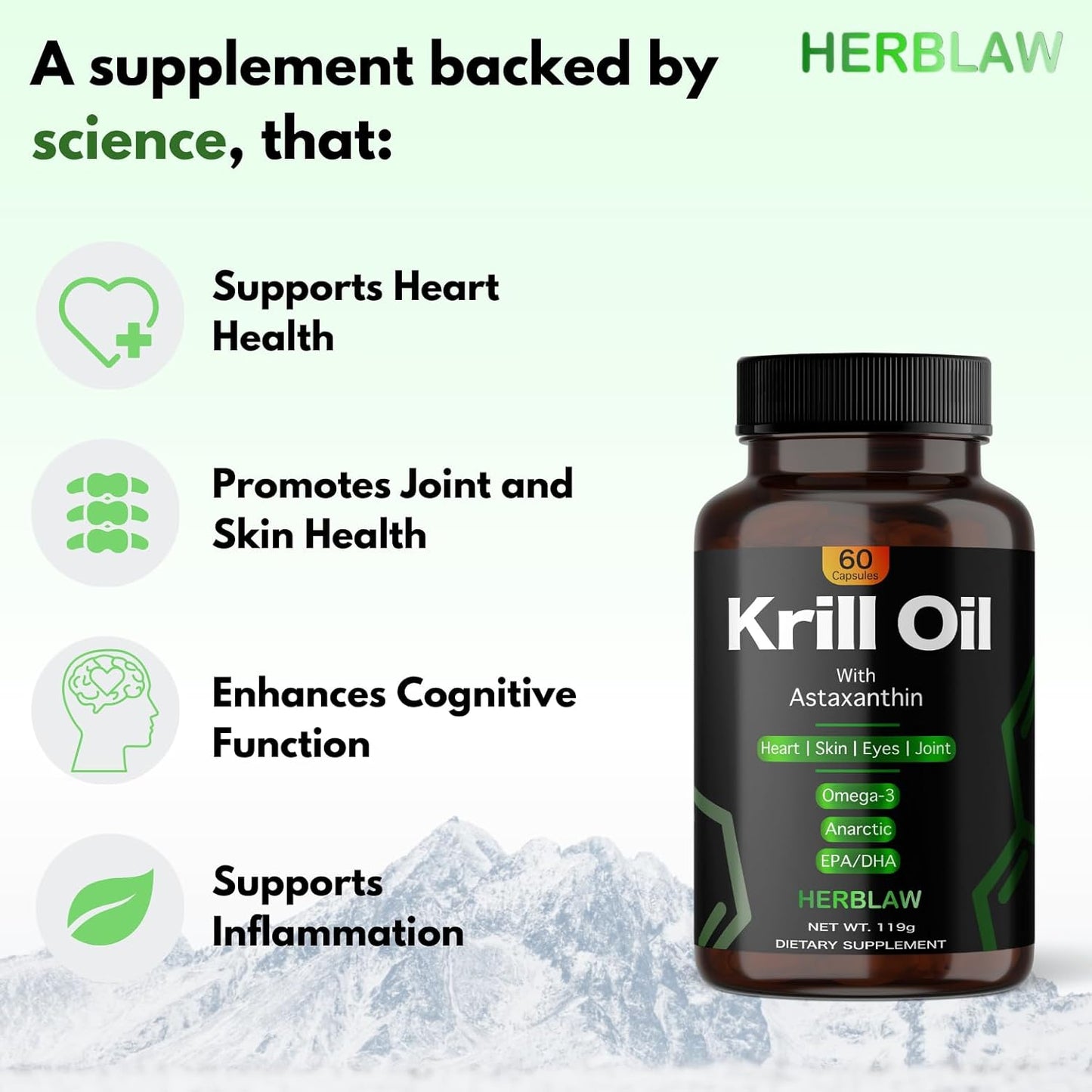 Antarctic Krill Oil Softgels for Women | 1000mg Omega-3 EPH/DHA with Astaxanthin | Supports Heart, Brain, Joints | 60 Softgels