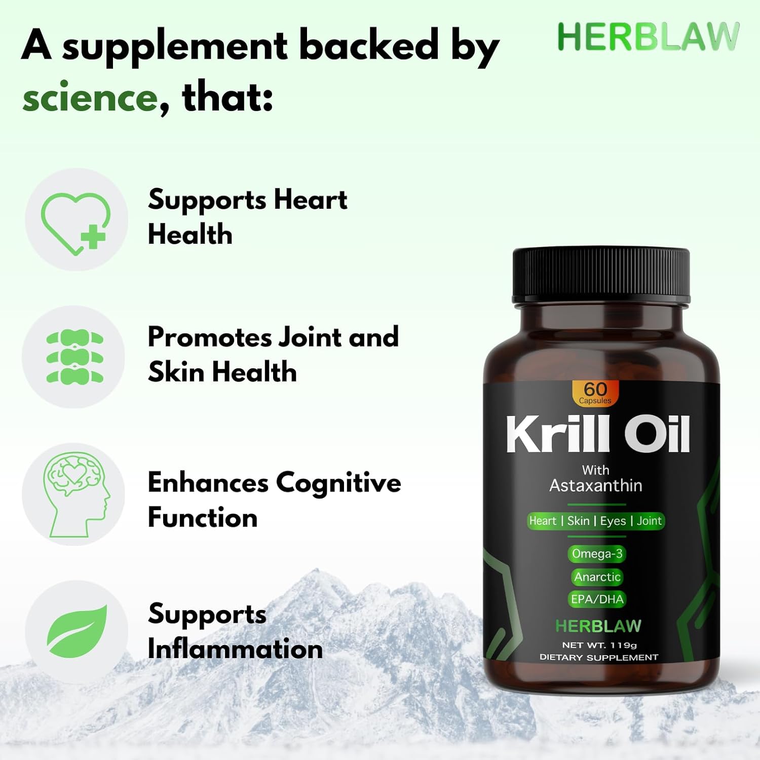 Antarctic Krill Oil Softgels for Women | 1000mg Omega-3 EPH/DHA with Astaxanthin | Supports Heart, Brain, Joints | 60 Softgels