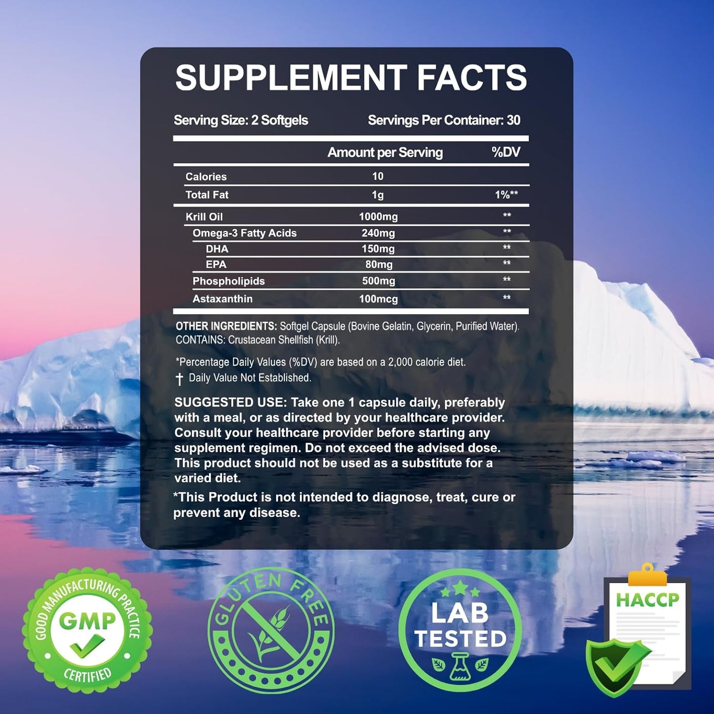 Antarctic Krill Oil Softgels for Women | 1000mg Omega-3 EPH/DHA with Astaxanthin | Supports Heart, Brain, Joints | 60 Softgels