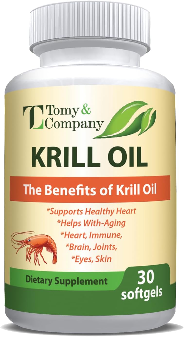 Antarctic Krill Oil Softgels with DHA and Astaxanthin - 500 mg Wild Krill Oil Supplement for Joints, Heart, Brain, and Immunity by Tomy & Company