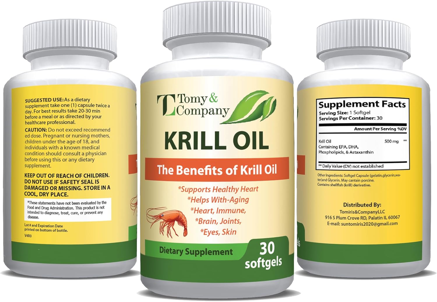 Antarctic Krill Oil Softgels with DHA and Astaxanthin - 500 mg Wild Krill Oil Supplement for Joints, Heart, Brain, and Immunity by Tomy & Company