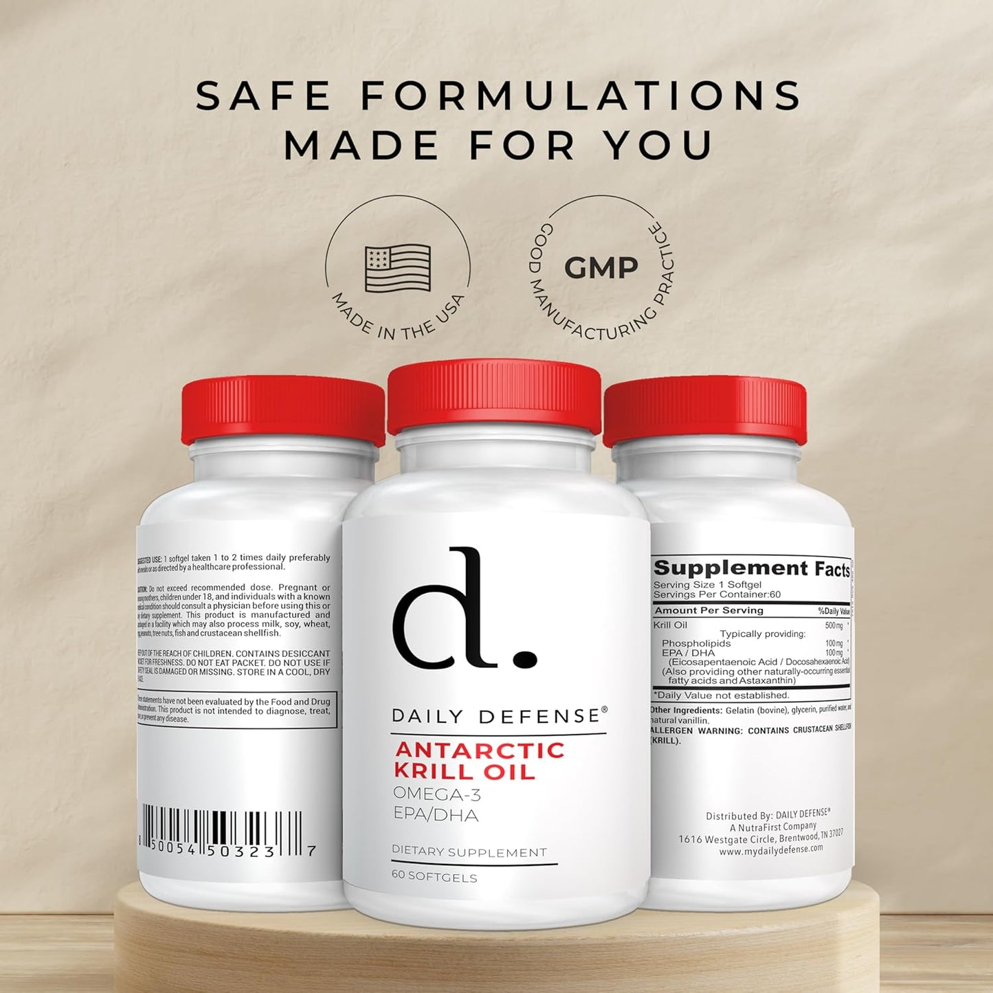 Antarctic Krill Oil Supplements with Astaxanthin for Heart & Skin Support - 60 Softgels, 500mg Omega-3 EPA & DHA - Made in USA