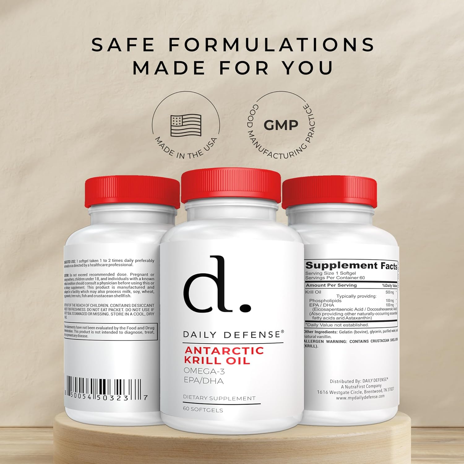 Antarctic Krill Oil Supplements with Astaxanthin for Heart & Skin Support - 60 Softgels, 500mg Omega-3 EPA & DHA - Made in USA