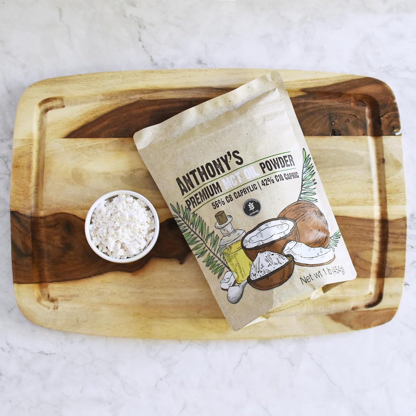 Anthony's Premium MCT Oil Powder - 56% C8 Caprylic, 42% C10 Capric - 1 lb Gluten Free, Non GMO, Keto Friendly