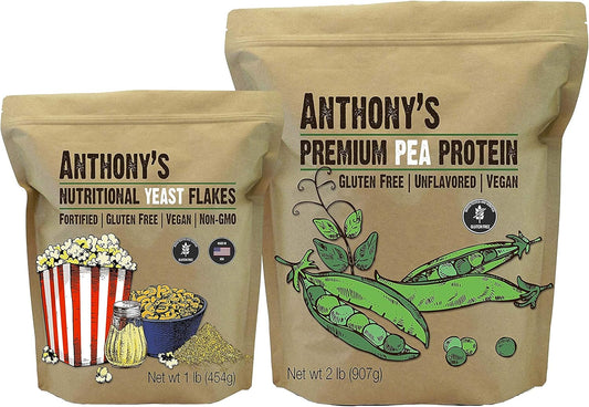 Anthony's Premium Pea Protein 2lb with Nutritional Yeast Flakes 1lb for Plant-Based Nutrition