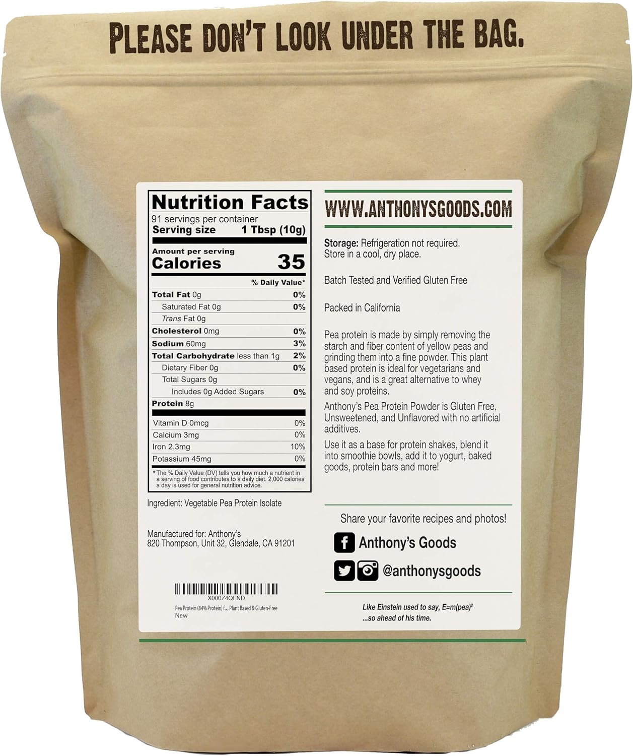 Anthony's Premium Pea Protein 2lb with Nutritional Yeast Flakes 1lb for Plant-Based Nutrition