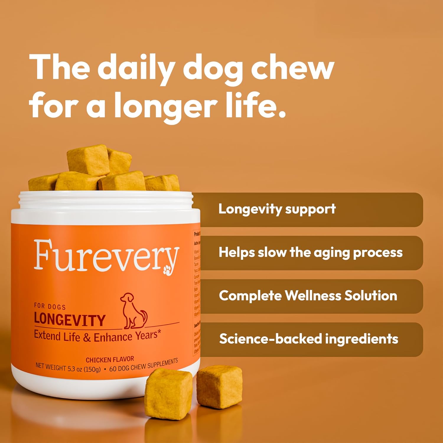 Anti-Aging Chewable Supplement for Dogs with Curcumin, Taurine, and Trans-Resveratrol - Supports Aging, Wellness, and Vitality in Dogs
