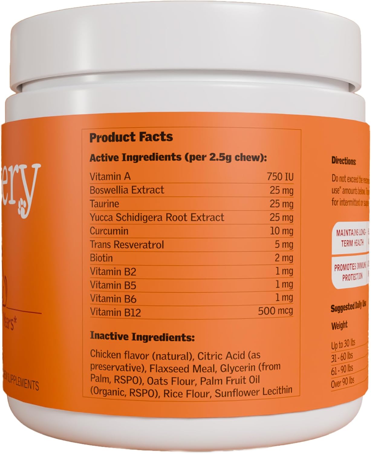 Anti-Aging Chewable Supplement for Dogs with Curcumin, Taurine, and Trans-Resveratrol - Supports Aging, Wellness, and Vitality in Dogs
