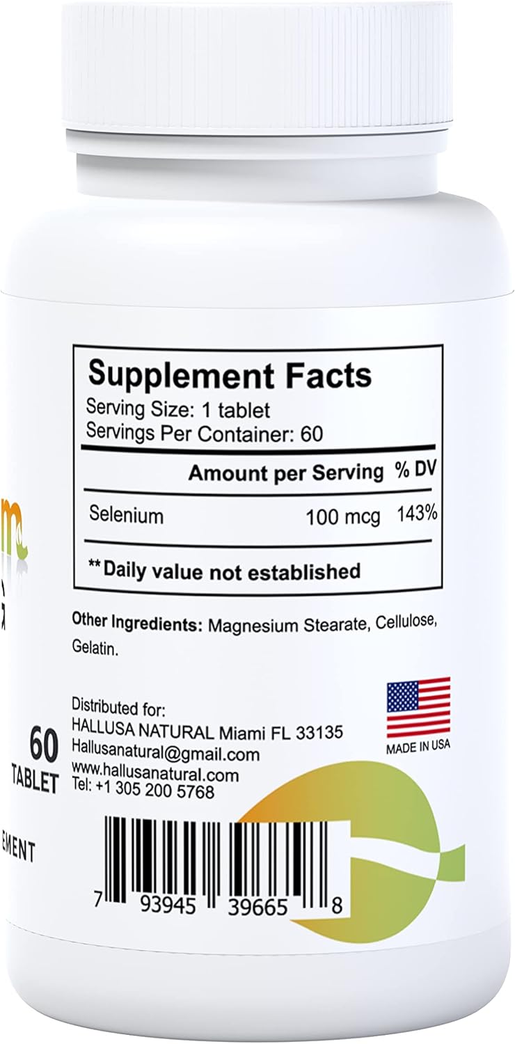 Antioxidant and Immune Support with Hallusa Natural Selenium Tablets - 60 Day Supply for Heart Health