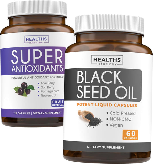 Antioxidant & Black Seed Oil Supplement - Acai, Goji, Pomegranate, Resveratrol - 1 Month Supply - Non-GMO & Vegan - 120 Capsules & 60 Capsules