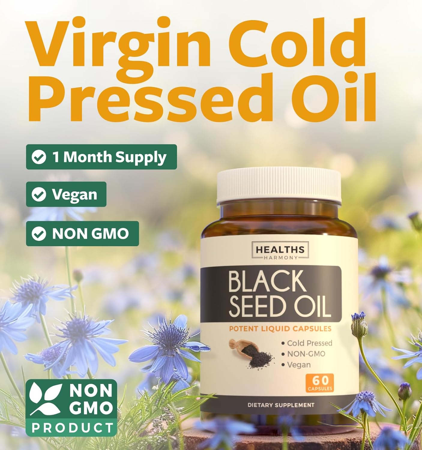 Antioxidant & Black Seed Oil Supplement - Acai, Goji, Pomegranate, Resveratrol - 1 Month Supply - Non-GMO & Vegan - 120 Capsules & 60 Capsules