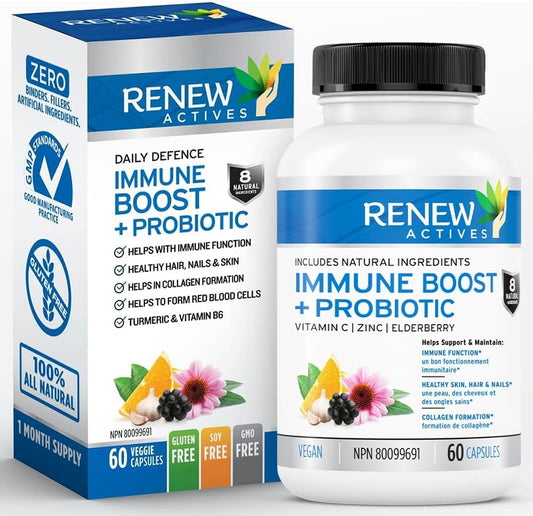 Antioxidant Capsules with Elderberry, Probiotics, Zinc, Vitamin C, and Turmeric for Immune Support and Overall Wellness - 60 Vegan Capsules