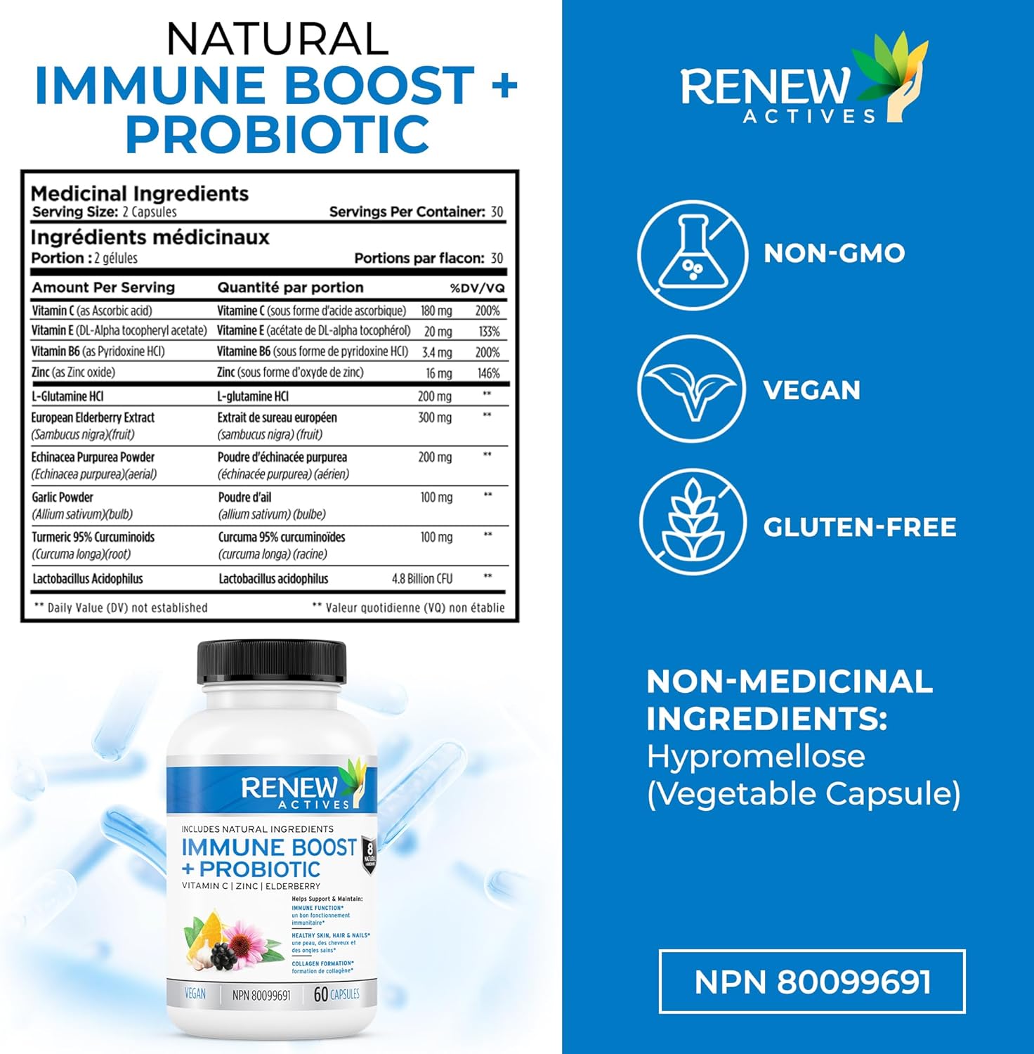 Antioxidant Capsules with Elderberry, Probiotics, Zinc, Vitamin C, and Turmeric for Immune Support and Overall Wellness - 60 Vegan Capsules