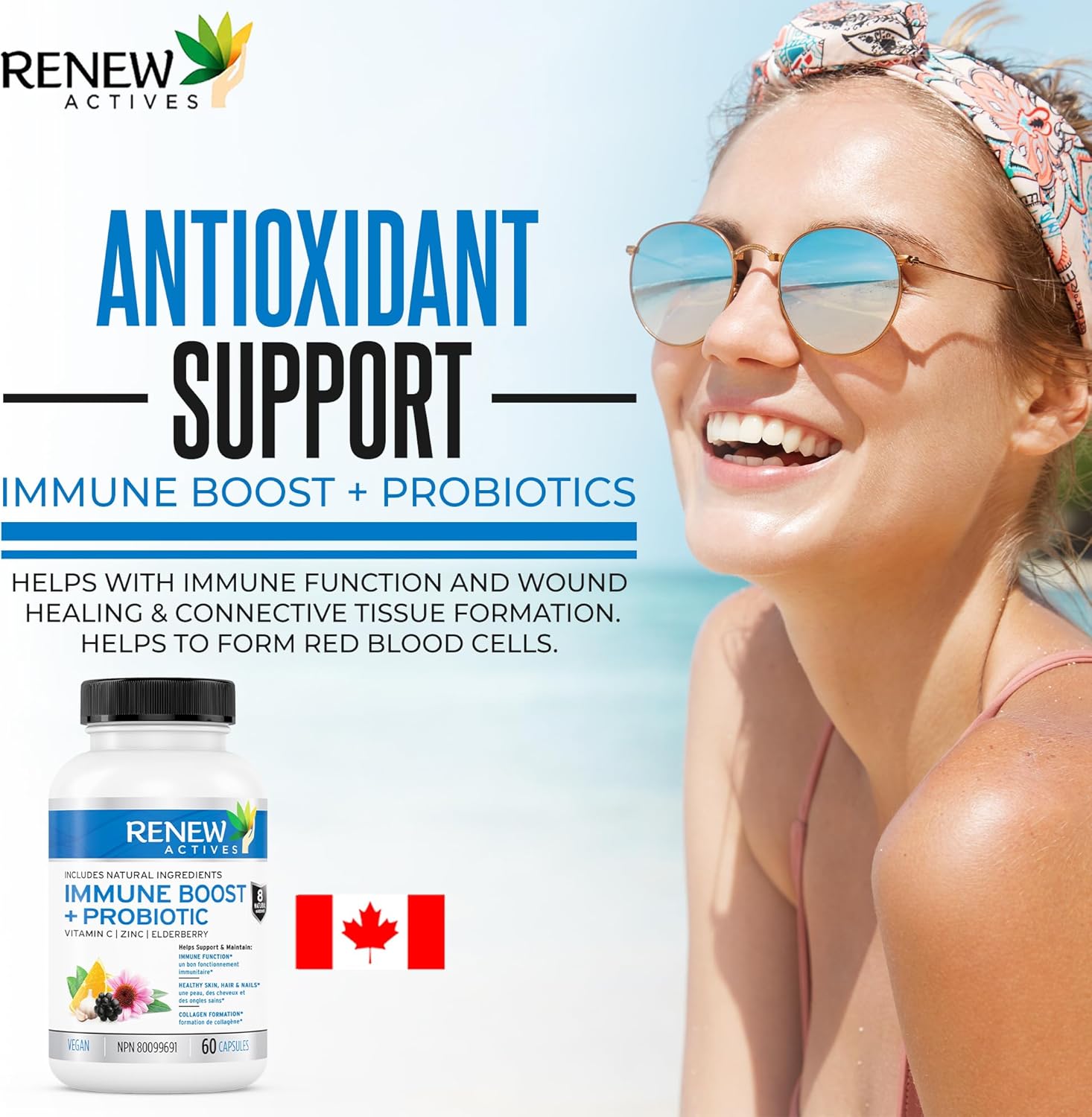Antioxidant Capsules with Elderberry, Probiotics, Zinc, Vitamin C, and Turmeric for Immune Support and Overall Wellness - 60 Vegan Capsules