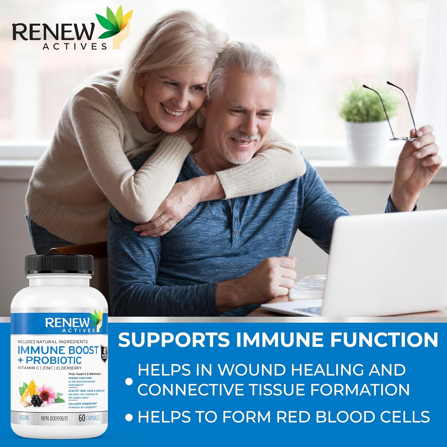 Antioxidant Capsules with Elderberry, Probiotics, Zinc, Vitamin C, and Turmeric for Immune Support and Overall Wellness - 60 Vegan Capsules