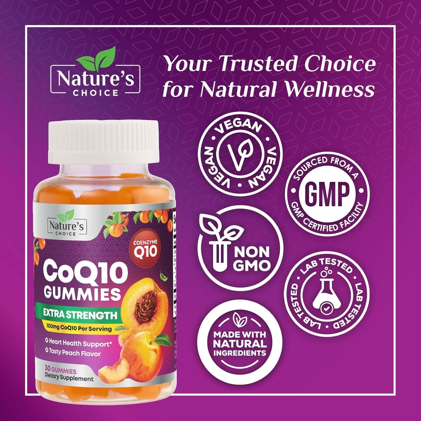 Antioxidant Heart Health Support CoQ10 Gummies - 100mg, 3X Absorption, Energy Boost, Non-GMO, 30 Count