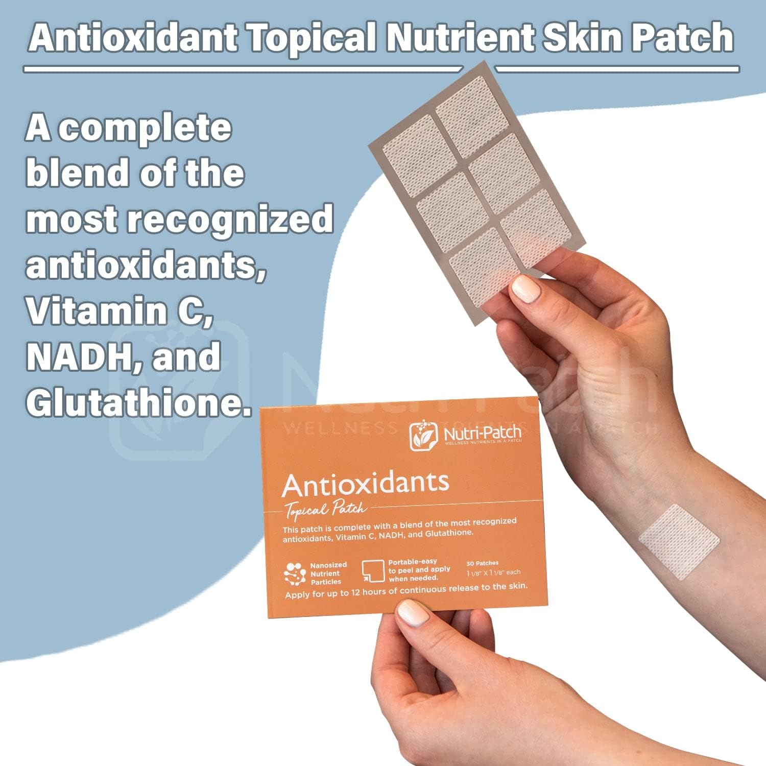 Antioxidant Patch with Vitamin C, Coenzyme Q10, NADH, NAC, Quercetin - Wellness Boost (30 Pack)