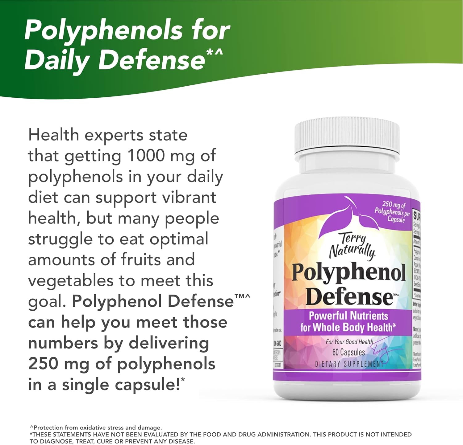 Antioxidant Polyphenol Blend Capsules for Brain, Liver, Nerve, Respiratory & Skin Health - Whole Body Support - 60ct