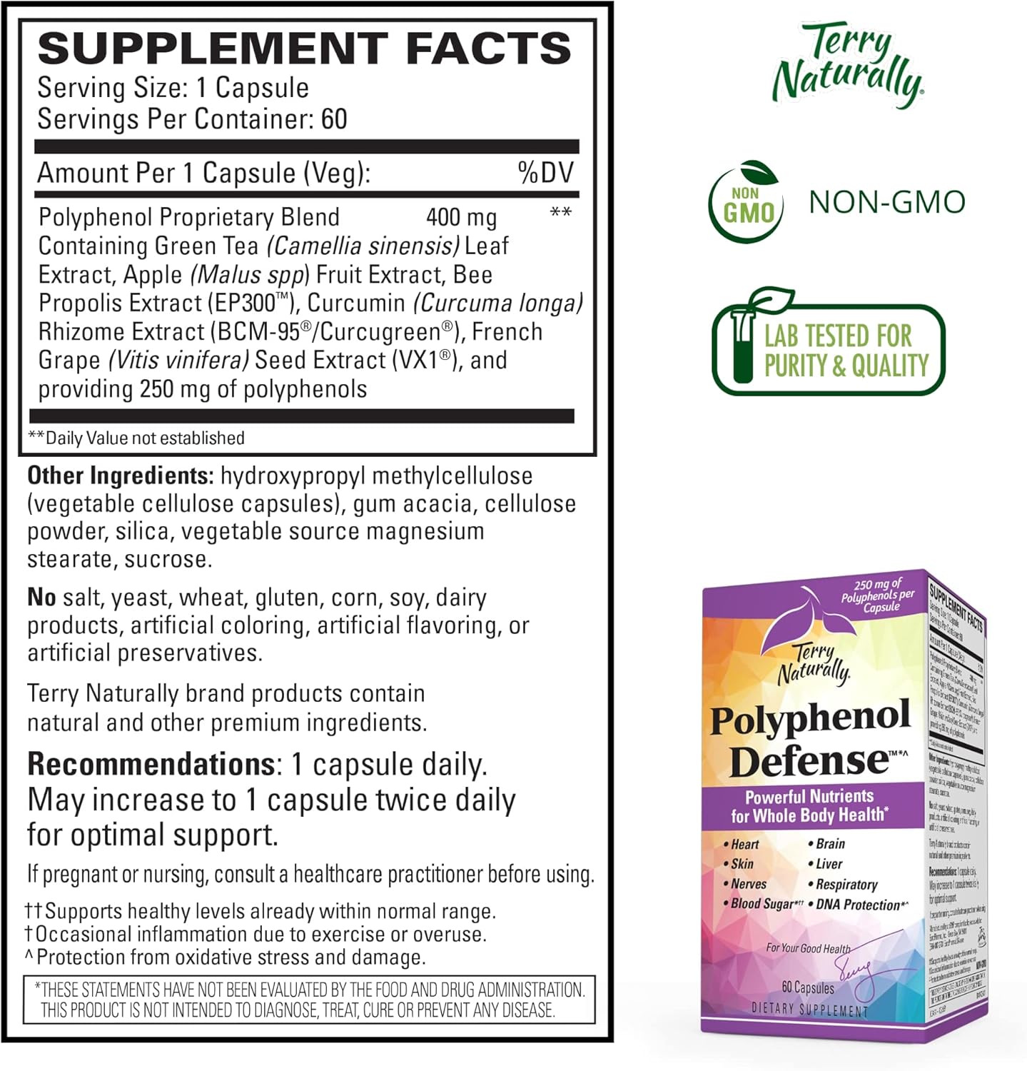 Antioxidant Polyphenol Blend Capsules for Brain, Liver, Nerve, Respiratory & Skin Health - Whole Body Support - 60ct