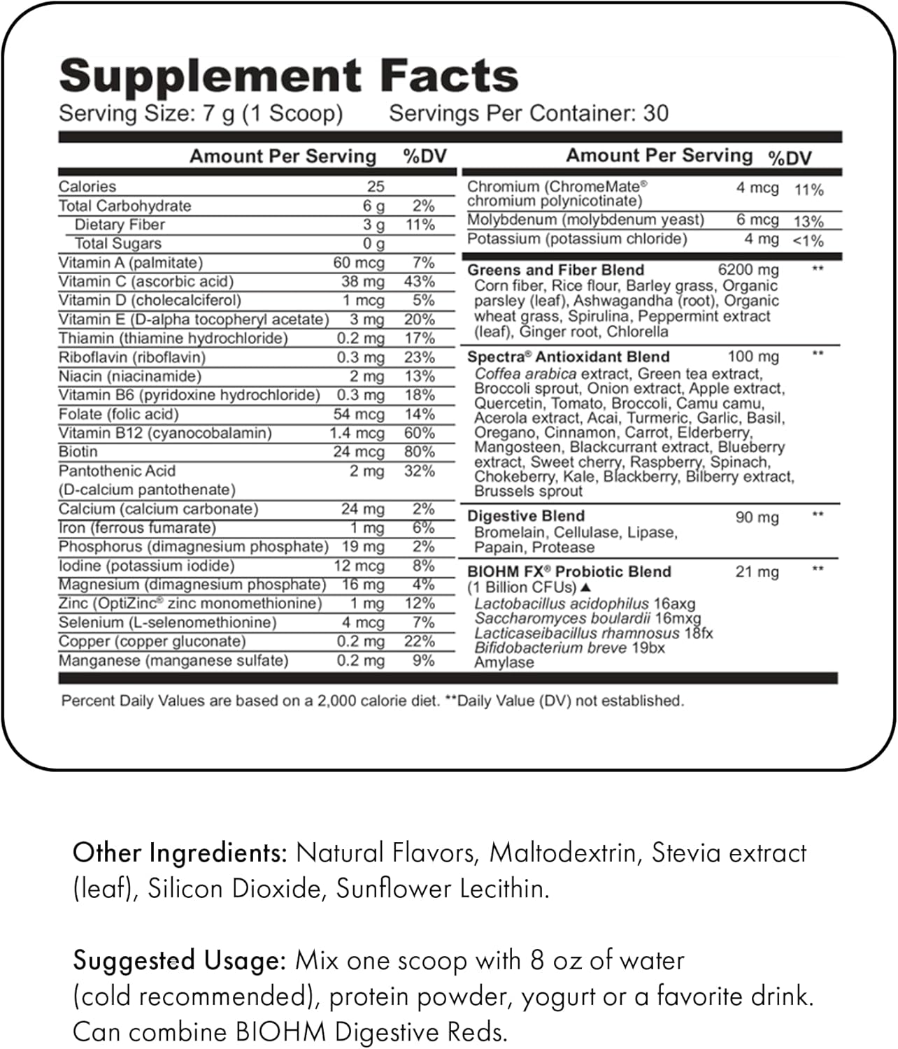 Antioxidant-Rich BIOHM Digestive Greens Superfood Powder with Probiotics, Enzymes, Ashwagandha, Spirulina, Chlorella - Berry Flavor, 30 Servings
