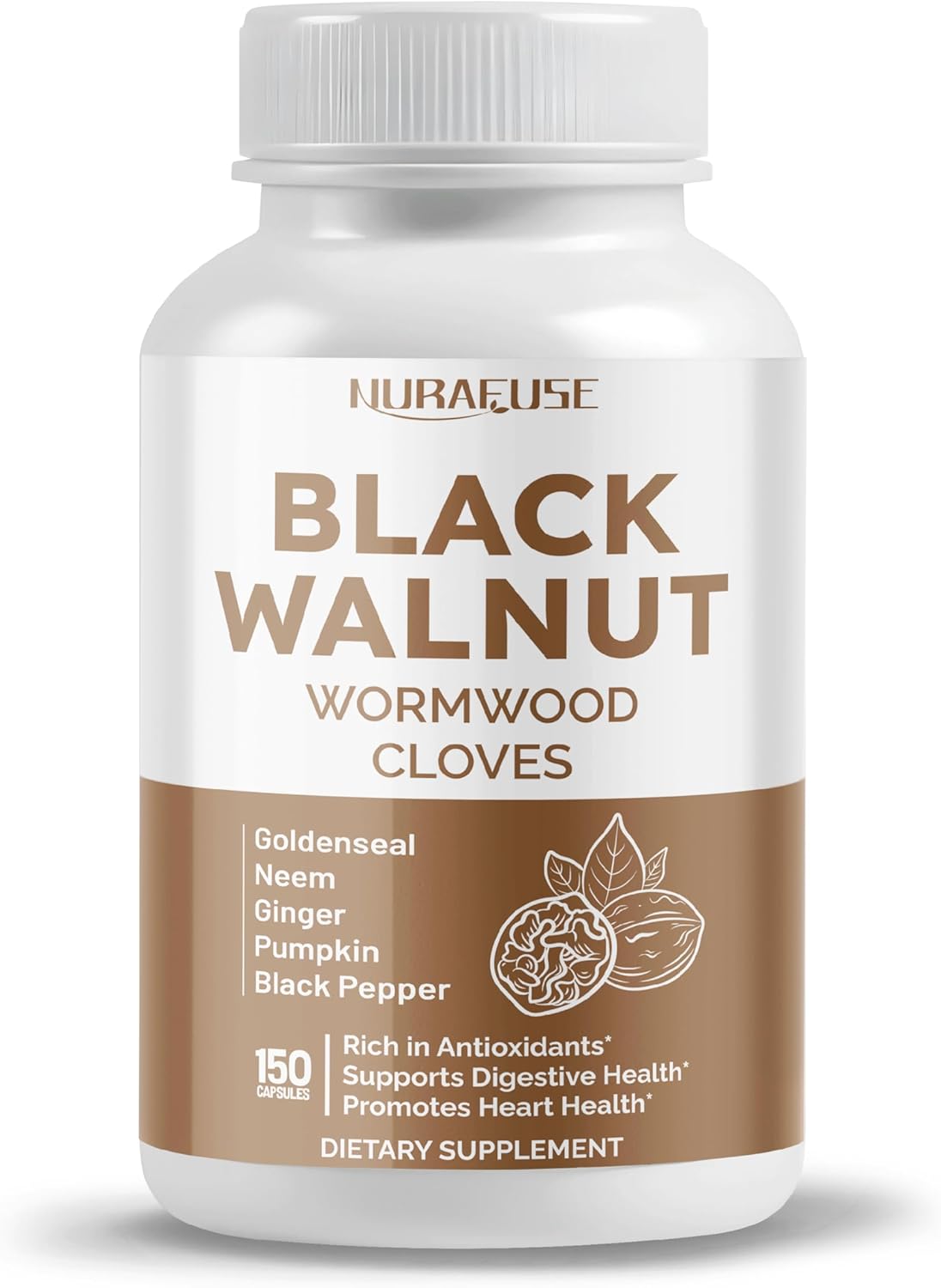 Antioxidant-Rich Digestive Health Supplement with NURAFUSE Black Walnut, Wormwood, Cloves, and Goldenseal - Made and Tested in the USA