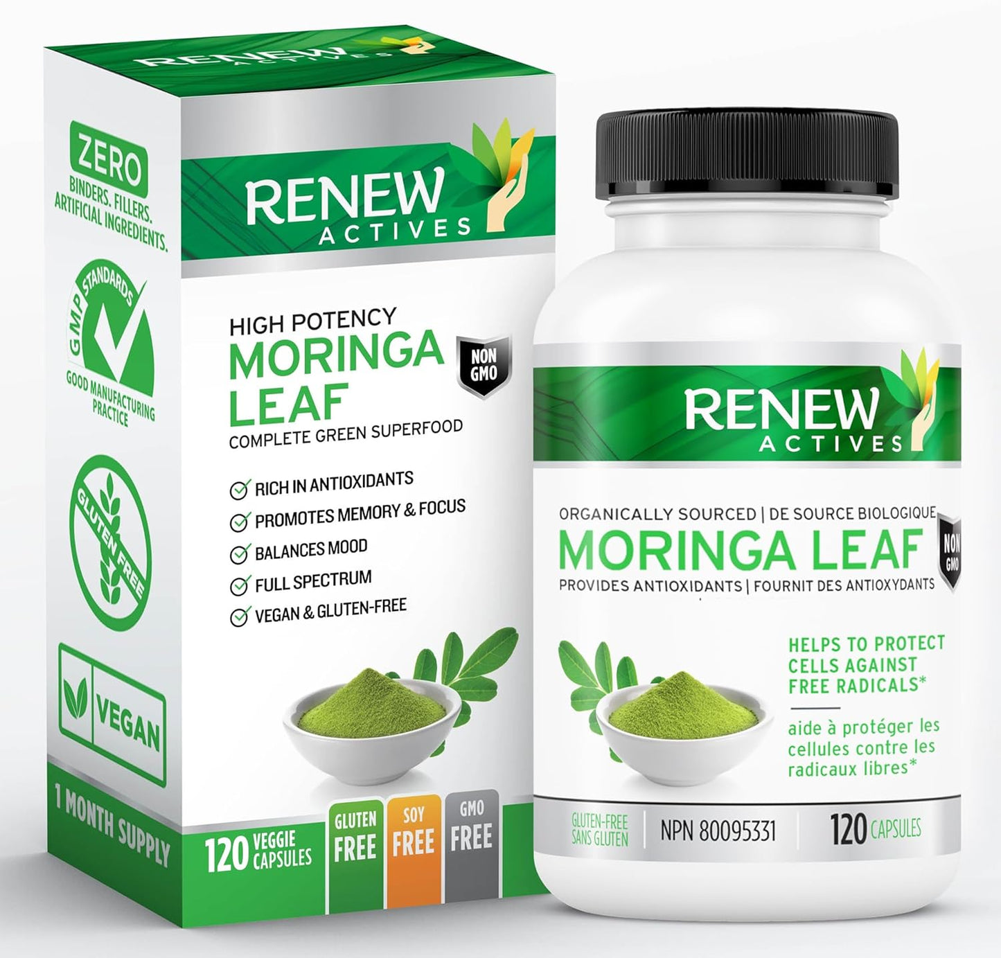 Antioxidant-Rich Moringa Leaf Supplement for Good Health - Easy-to-Swallow Capsules - 120 Count