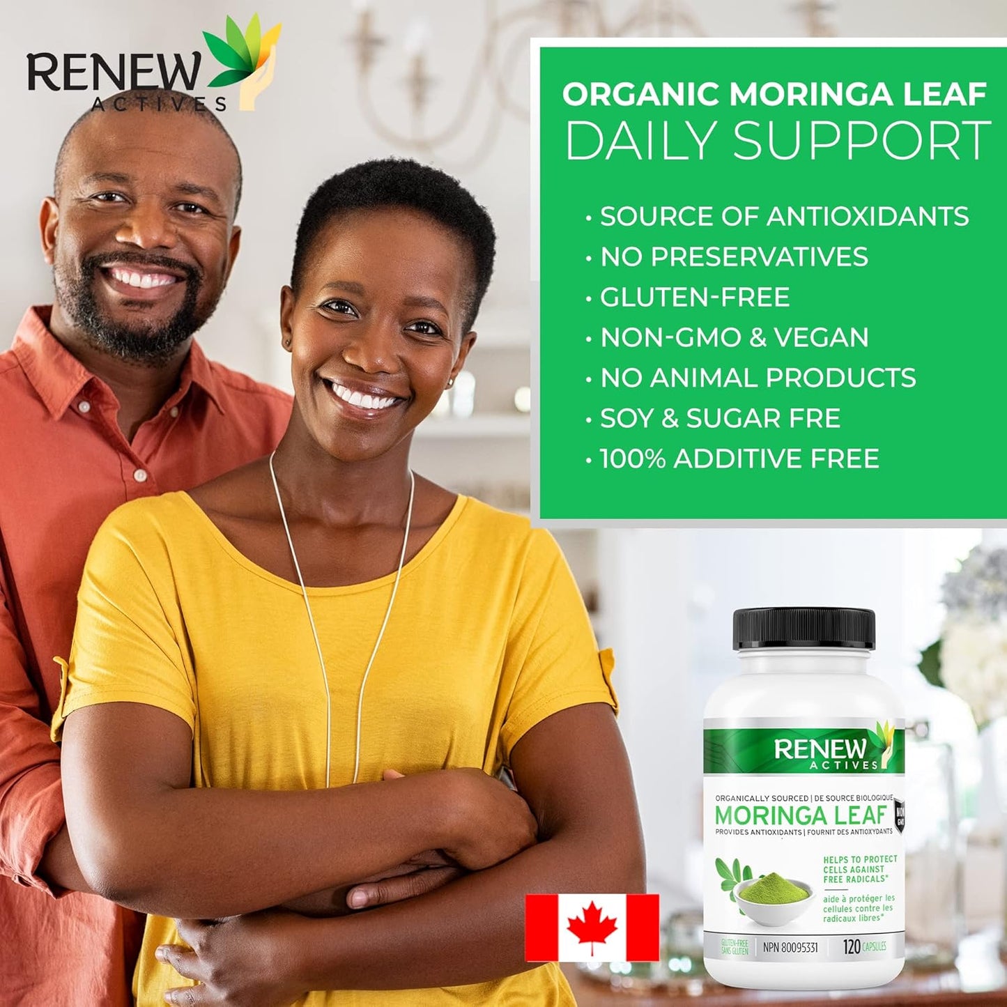 Antioxidant-Rich Moringa Leaf Supplement for Good Health - Easy-to-Swallow Capsules - 120 Count