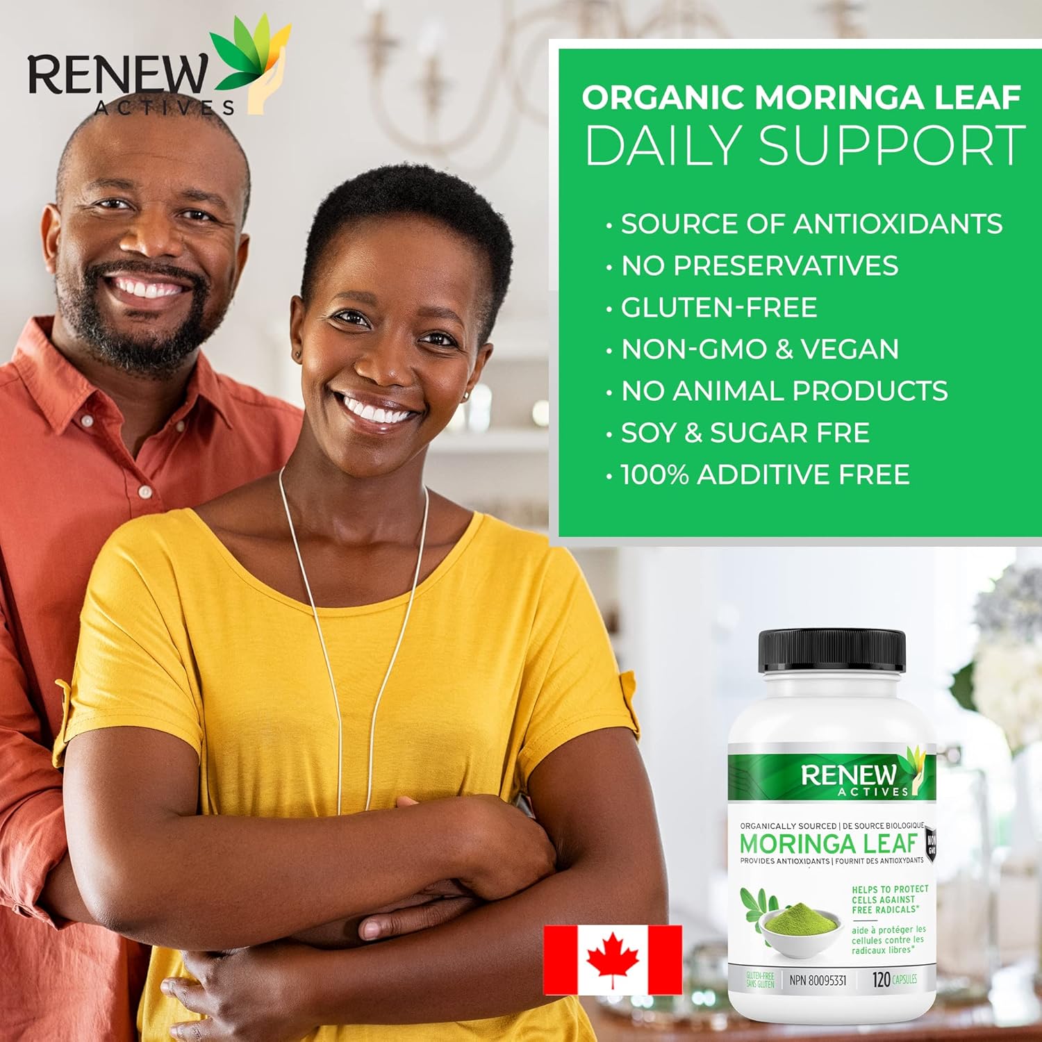 Antioxidant-Rich Moringa Leaf Supplement for Good Health - Easy-to-Swallow Capsules - 120 Count