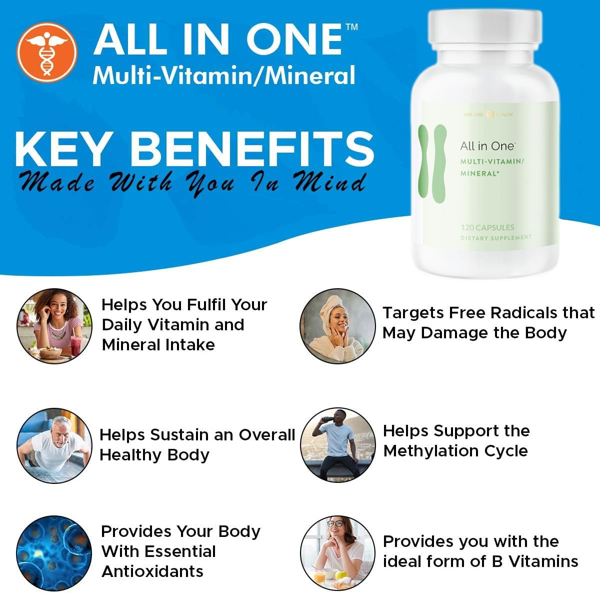 Antioxidant-Rich Multi Vitamin & Mineral Supplement for Methylation Support and Immune Health, 120 Capsules