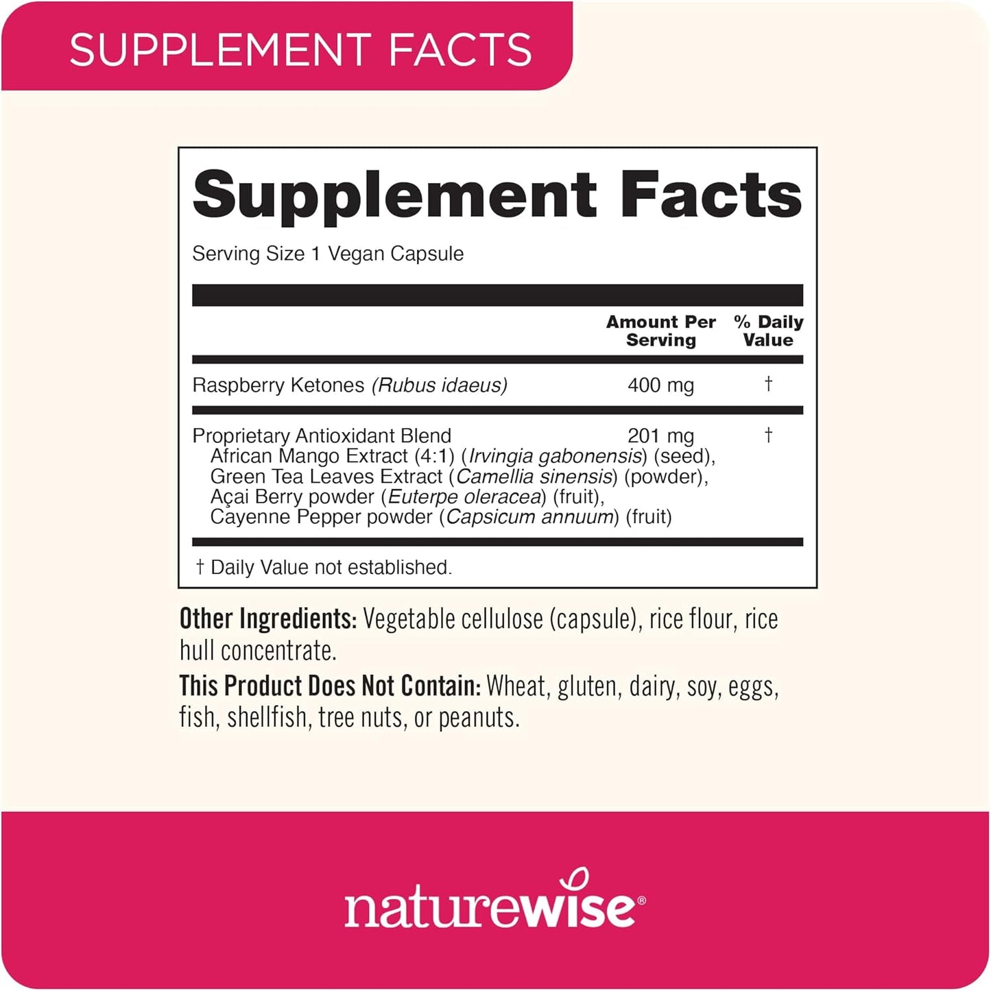 Antioxidant-Rich NatureWise Raspberry Ketones Plus Capsules - Energy Boost, Weight Support - Vegan & Gluten-Free - 120-Day Supply