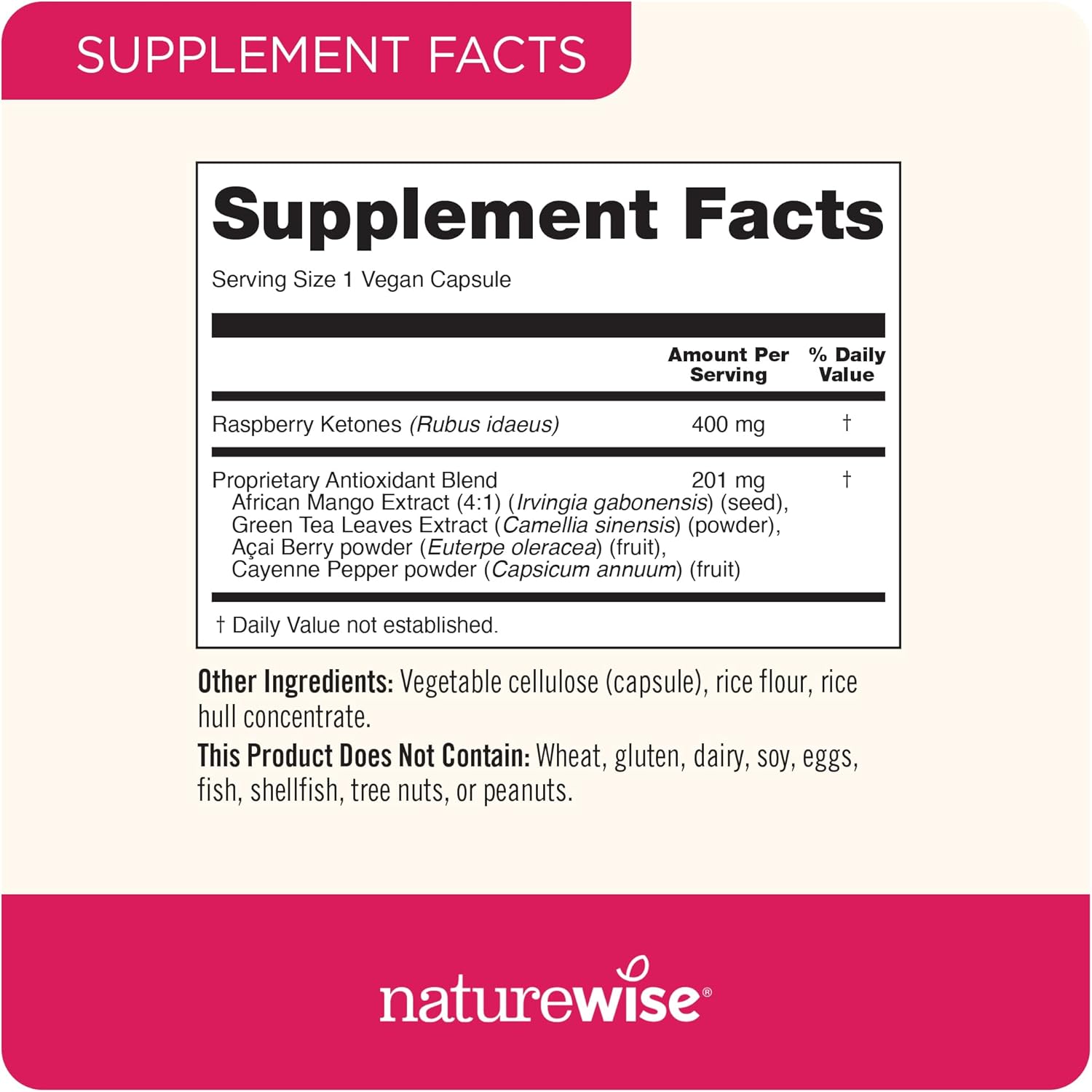 Antioxidant-Rich NatureWise Raspberry Ketones Plus Capsules - Energy Boost, Weight Support - Vegan & Gluten-Free - 120-Day Supply