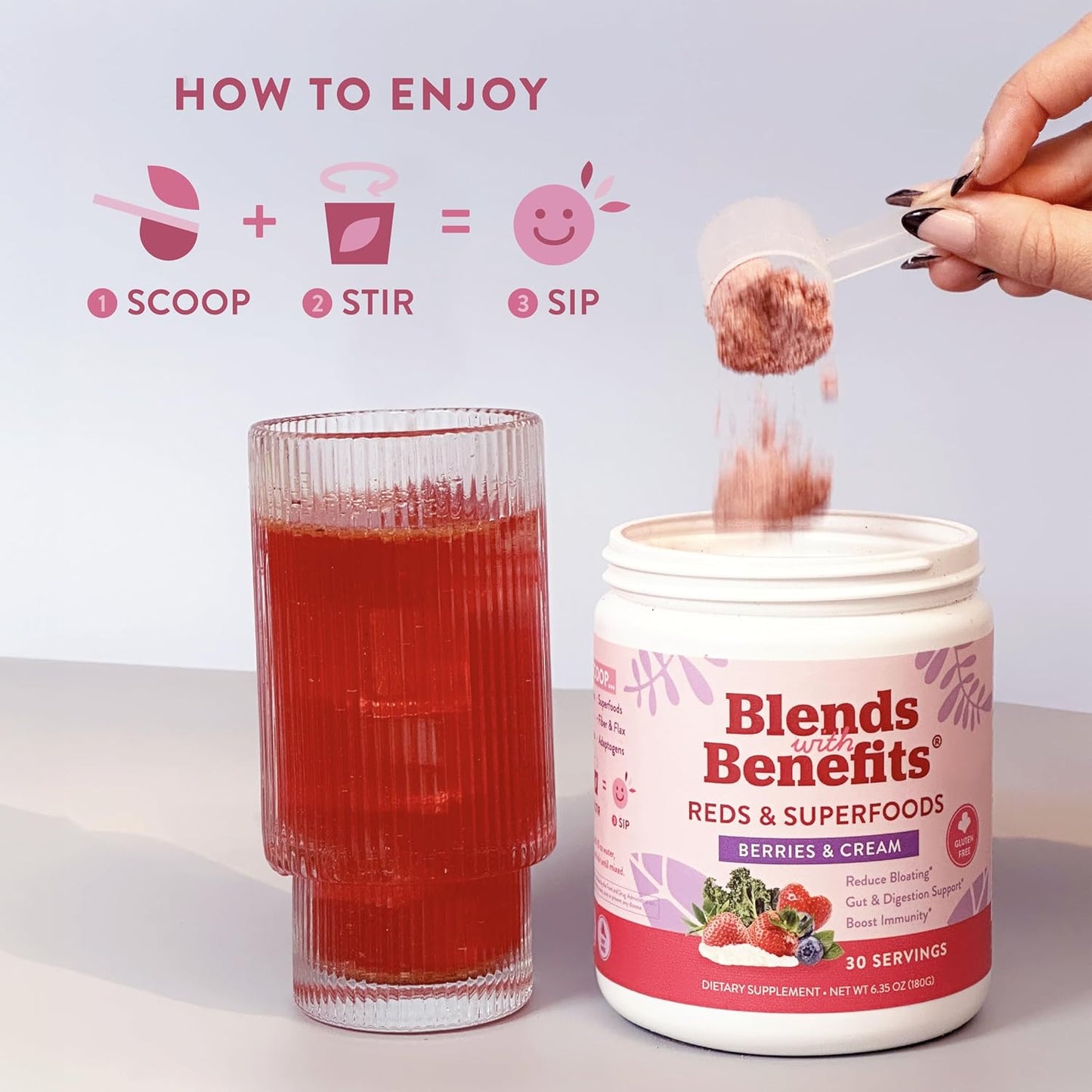 Antioxidant-Rich Reds & Superfoods Blend with Probiotics and Daily Energy Support - Berries & Cream - 30 Servings