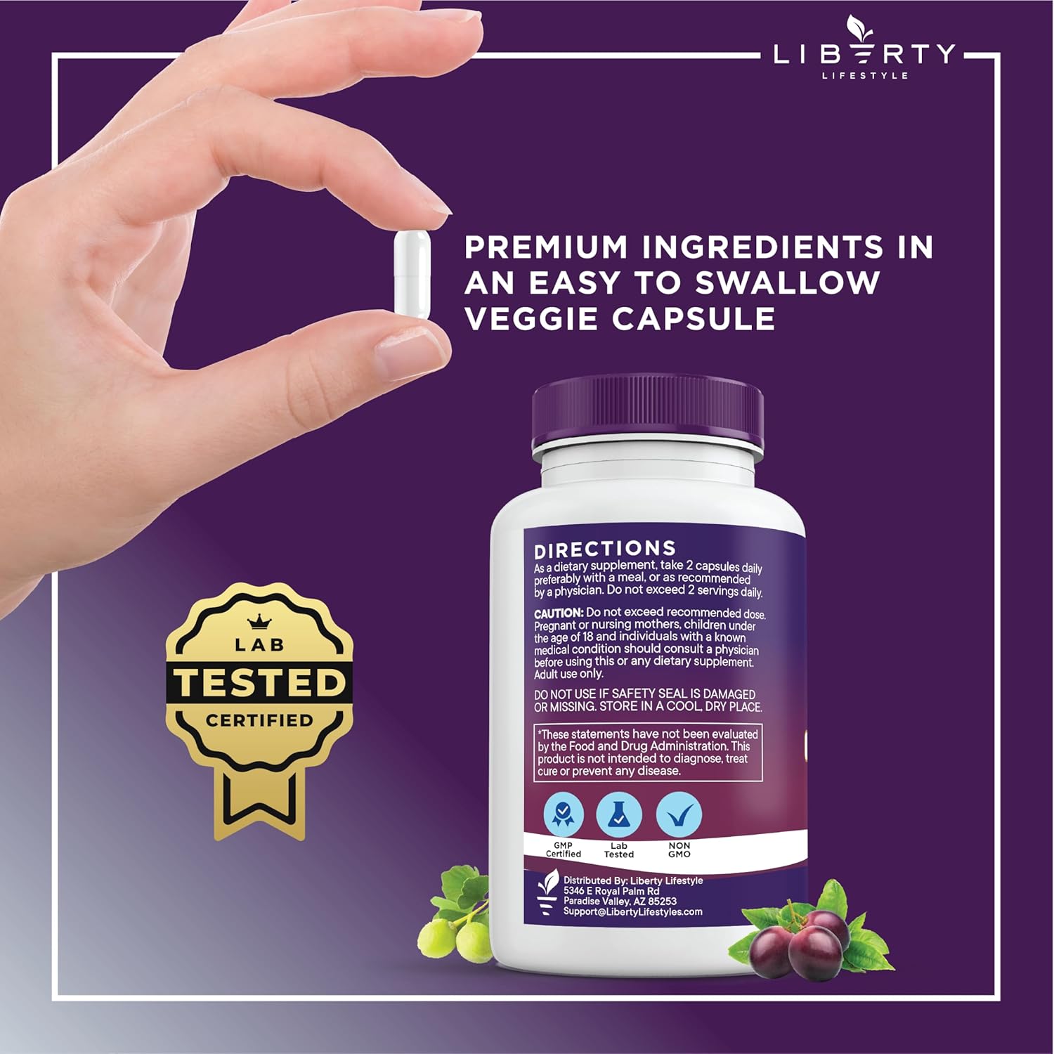 Antioxidant Supplement with Resveratrol, Berberine, Grape Seed Extract, Quercetin, Noni, NAC, Acai - 60 Count for Men and Women