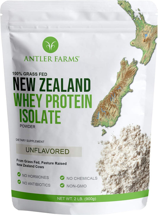 Antler Farms Grass Fed New Zealand Whey Protein Isolate - 2 lbs, Unflavored, Pure & Clean, Cold Processed - 100% Natural Whey