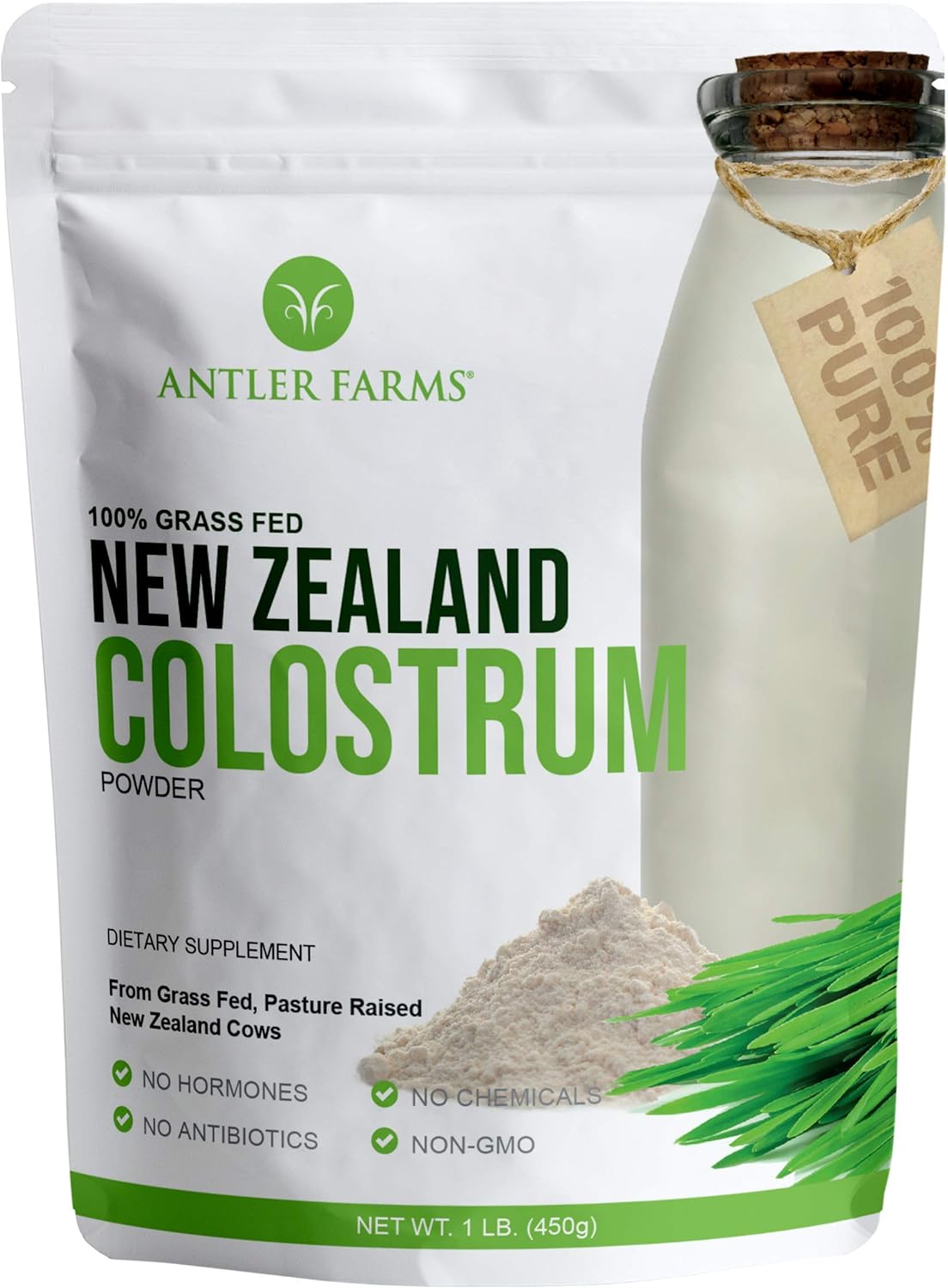 Antler Farms New Zealand Colostrum: 100% Pure, Grass Fed, High IgG, 30 Servings, 1 lb