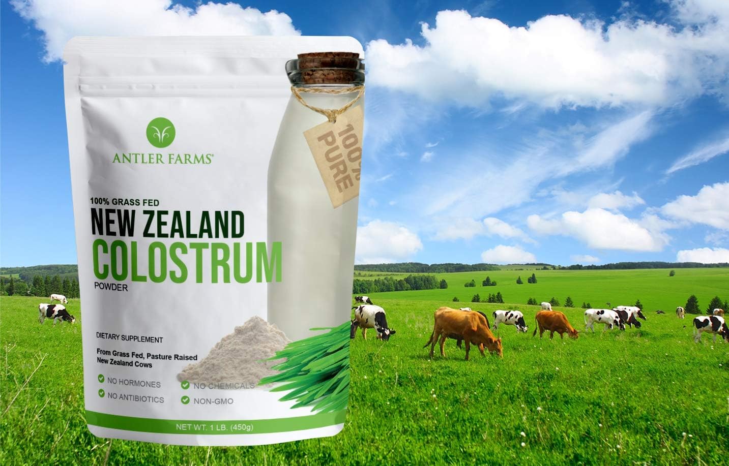 Antler Farms New Zealand Colostrum: 100% Pure, Grass Fed, High IgG, 30 Servings, 1 lb