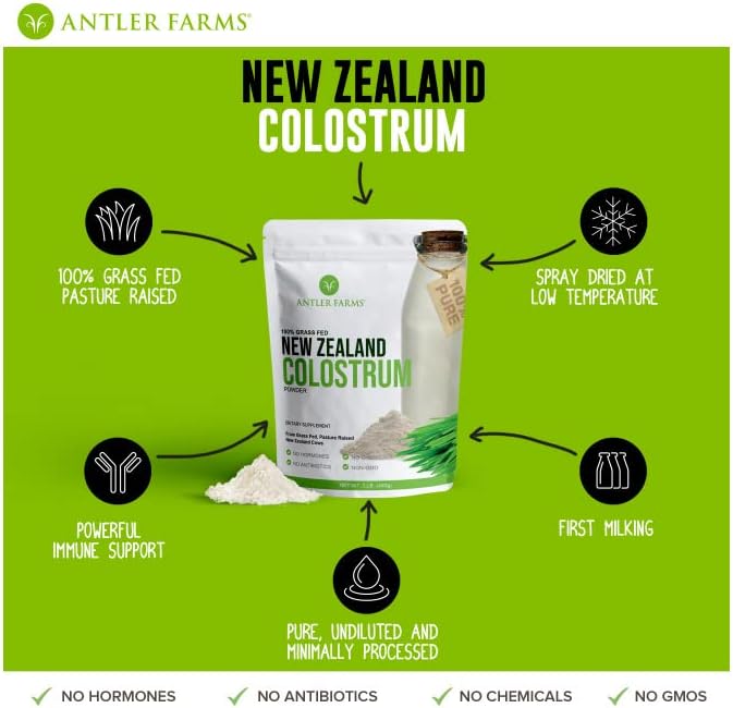 Antler Farms New Zealand Colostrum: 100% Pure, Grass Fed, High IgG, 30 Servings, 1 lb
