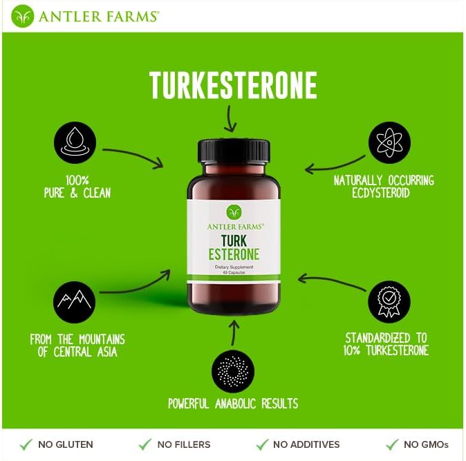 Antler Farms Turkesterone Capsules - 100% Pure Ajuga Turkestanica Extract, 500mg, 60 Capsules, Supports Men’s Health, Antioxidant Supplement