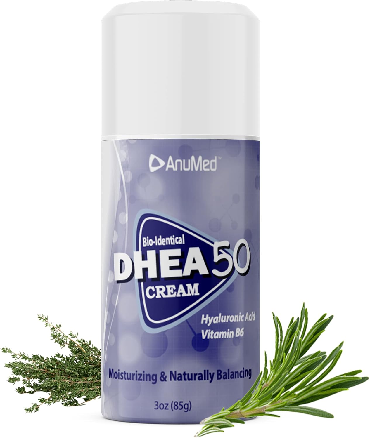 AnuMed International ANUMED - Natural DHEA 50mg Cream with Hyaluronic Acid, Vit B6, Essential Oils, Herbs - 3oz