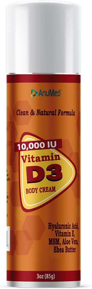 AnuMed International Vitamin D3 10,000 IU Cream with Magnesium, Hyaluronic Acid, Vitamin E, and Shea Butter - 3oz